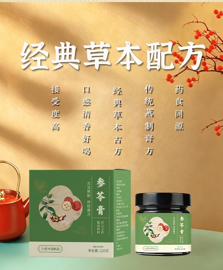 Wuzhimaotao Fuling Herbal Paste (Radix Fici Simplicissimae & Poria) — Hand-Steamed Herbal Gao Zi, 220g in use