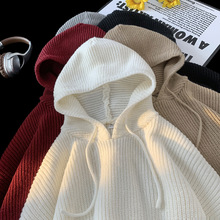 日系复古纯色连帽毛衣秋冬款慵懒风休闲情侣宽松百搭针织衫卫衣q