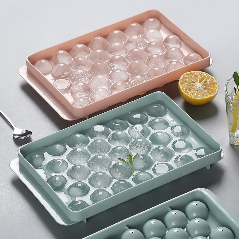 带盖圆球冰格塑料冰块模具冰箱冰球模具制冰盒圆形冰模制冰盒|ru