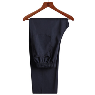 Summer ultra-thin trousers men's grandpa bottoms Chinese style elastic waist solid color elderly straight loose pants