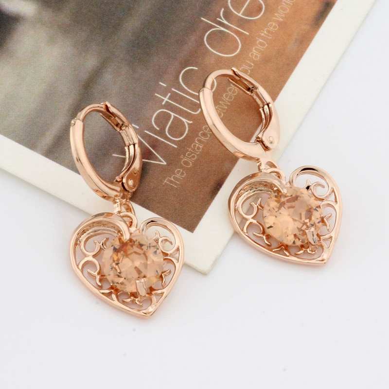 Цирконы, золотые серьги, Aliexpress, розовое золото, оптом