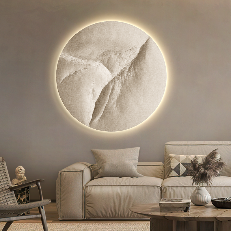 Quiet wind living room decorative painting led lights porch aisle hanging painting minimalist high-level texture sandstone bedside mural painting