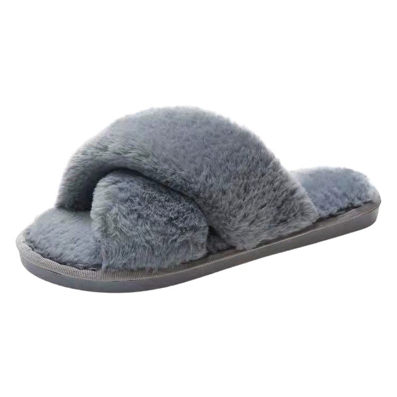 Осенне-зимняя плюшевая модная домашняя верхняя одежда с открытым носком, пушистые тапочки, женские нескользящие хлопковые тапочки на плоской подошве, теплая женская обувь