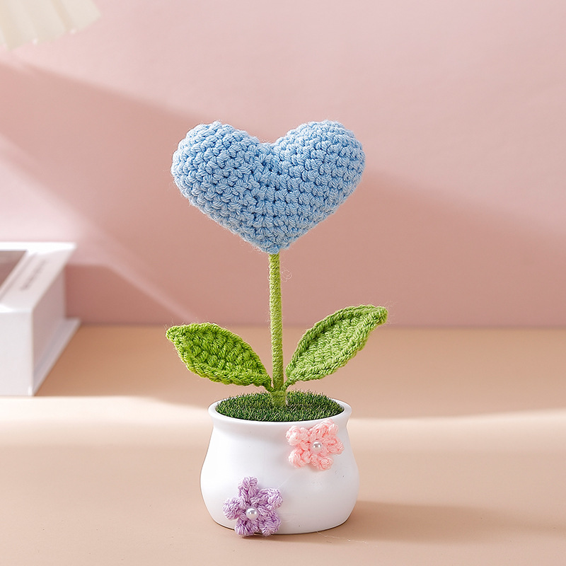 Terminado pequeña olla tejida a mano girasol lirio escritorio coche pequeña decoración regalo de cumpleaños regalo de graduación