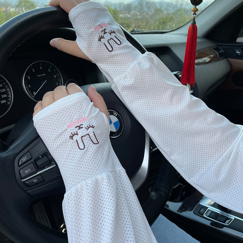 夏季防晒冰丝袖套薄款透气防紫外线开车户外冰凉袖套皮质