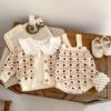 Autumn children's knitted jacket for early age girl's, suspenders, bodysuit, set, internet celebrity