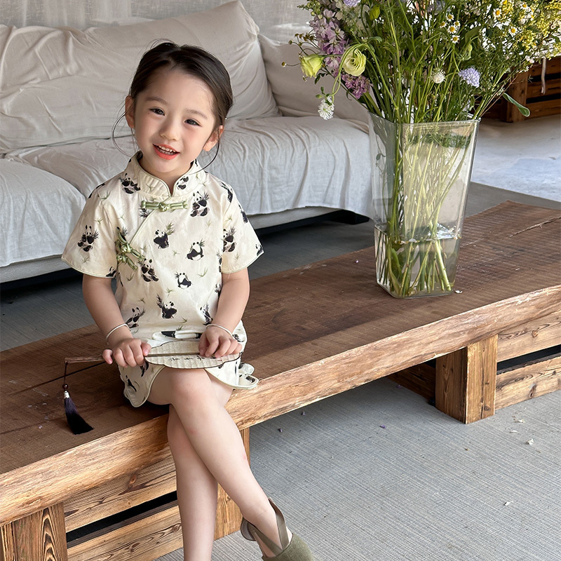 [Bienestar de verano] Nuevo cheongsam chino para niñas, vestido Tang con hebilla de disco mejorado, falda Hanfu para niños de verano image 3