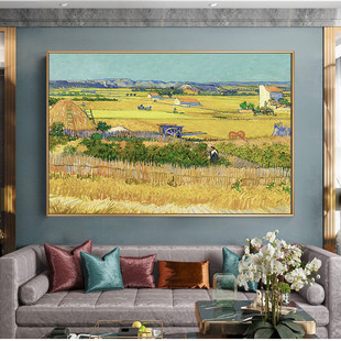 Van Gogh's Harvest Pure Hand-Painted Decorative Painting Modern Minimalist Living Room Background Wall Restaurant Hanging Painting Impression Pastoral Landscape Painting