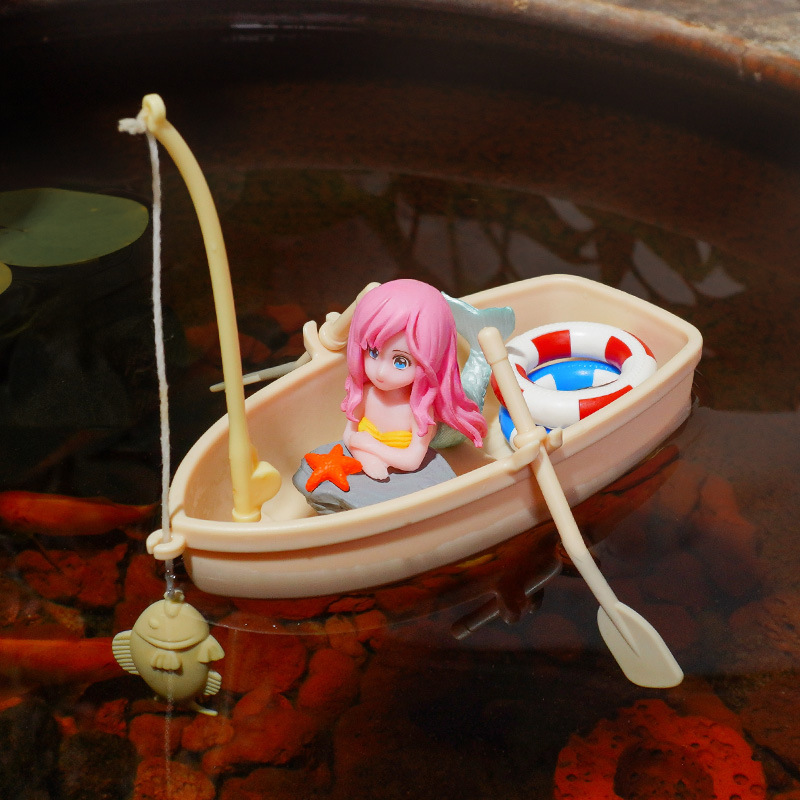 Miniatura de barco flotante, anillo de natación, barco de pesca, decoración para pecera, juguete de micropaisaje, bricolaje transfronterizo
