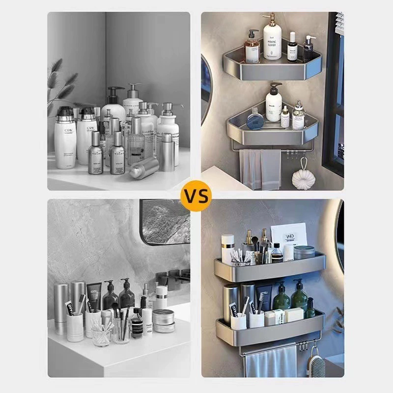 Wall-mounted Corner Bathroom Shelf, Punch-free Triangle Storage Rack, Single–Three Layers