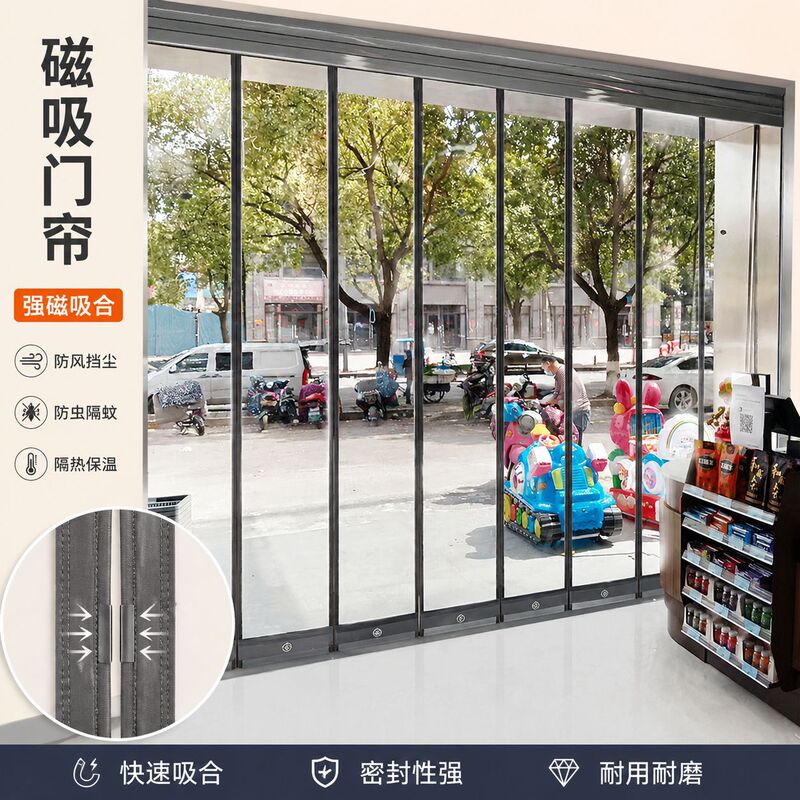 Magnetic Door Curtain, Transparent Soft PVC Curtain for Air Conditioning, Windproof, Dustproof, Insulating Curtain for Shops, Supermarkets, and Home Use, Partition Door Curtain