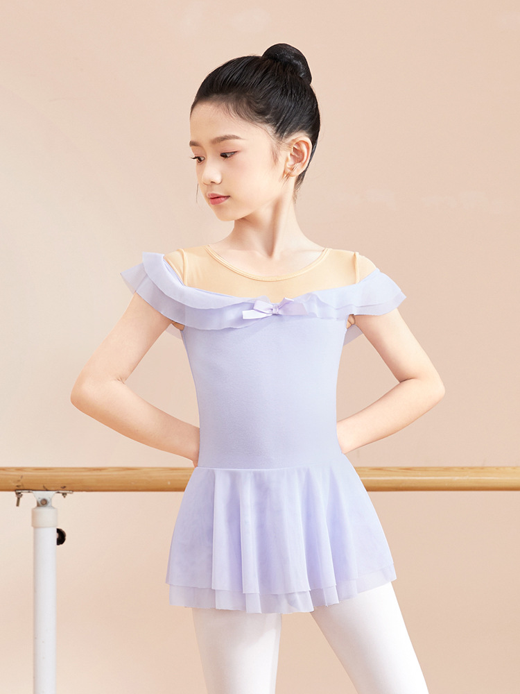 Ropa de baile para niños, vestido de una pieza de red con un hombro de verano, vestido de danza clásica de danza china, vestido de baile de práctica para niñas