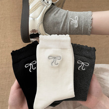 无骨芭蕾风袜子女中筒袜秋季薄款纯棉网眼透气抗起球白色堆堆袜