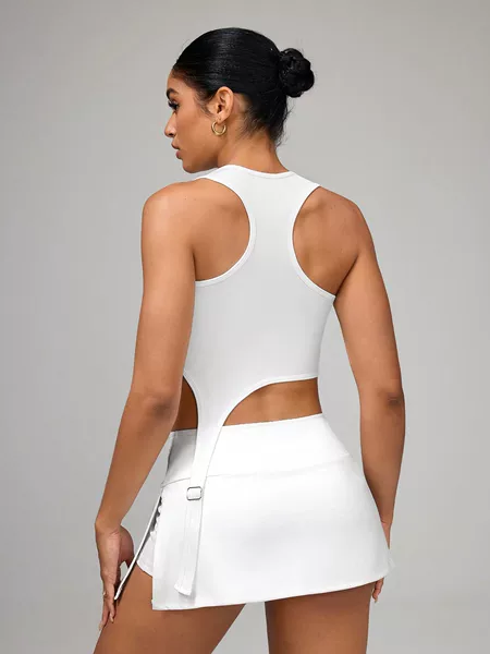 Best-selling in Europe and America, curved hem sports camisole, quick-dry, high-elastic, slim-fit, slimming, white gym tank top for women