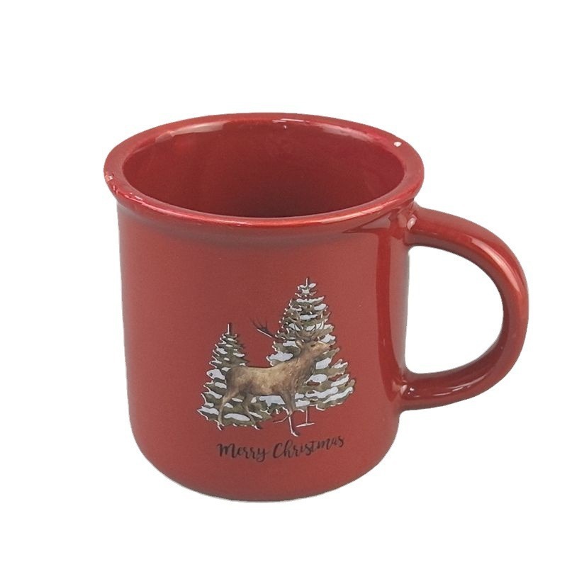 Regalos de Navidad de cerámica roja esmalte nicho taza de café resistente a altas temperaturas taza de bebida taza de cerámica flip