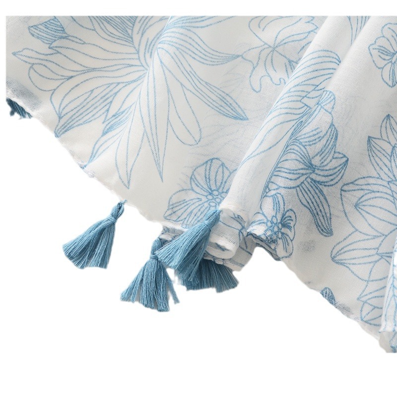 Fresco y elegante floral impreso bufanda de seda de viaje protector solar toalla de playa foto decoración chal de algodón y lino sensación bufanda para las mujeres