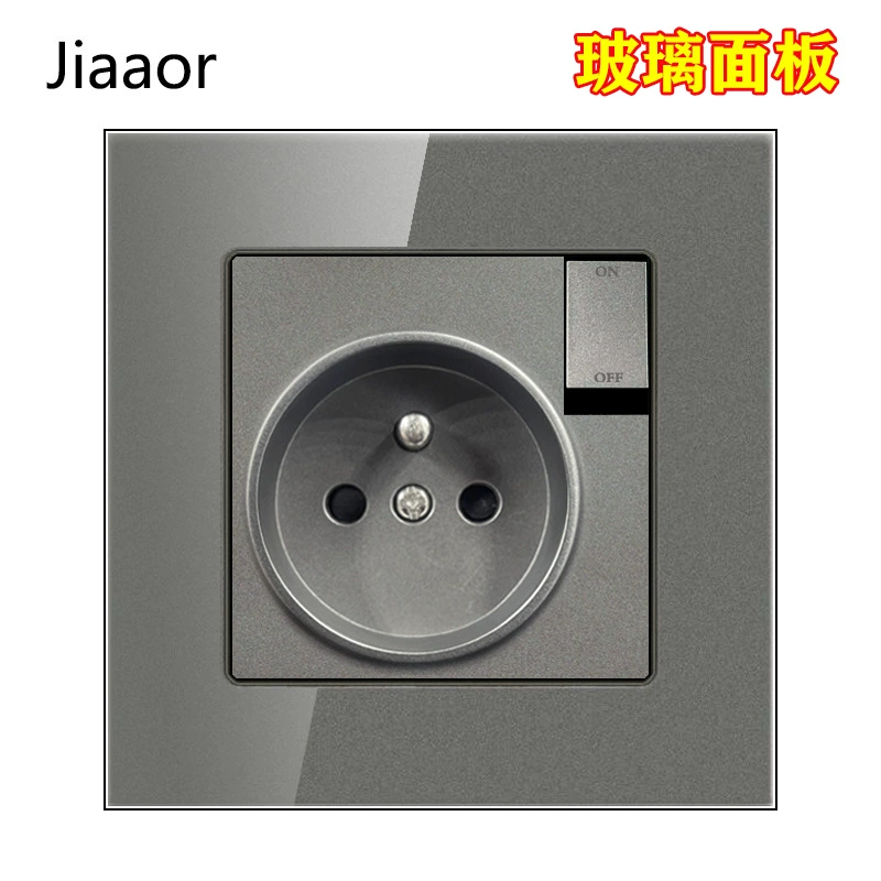 Wall socket panel 86‑type, glass gray, French standard with dual USB‑A + USB‑C, concealed