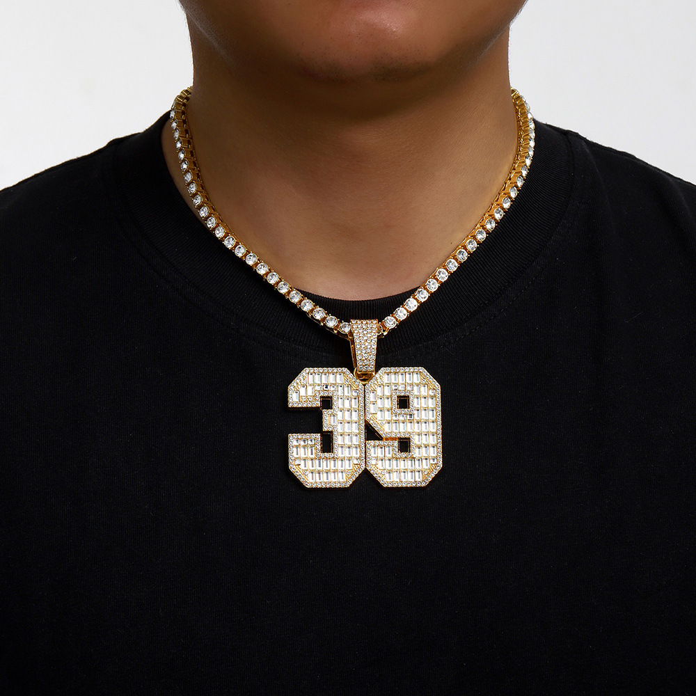 Transfronterizos para Europa y los Estados Unidos collares de hip-hop, collares de diamantes de Cuba exagerados, números 39 gráficos collares de diamantes al por mayor