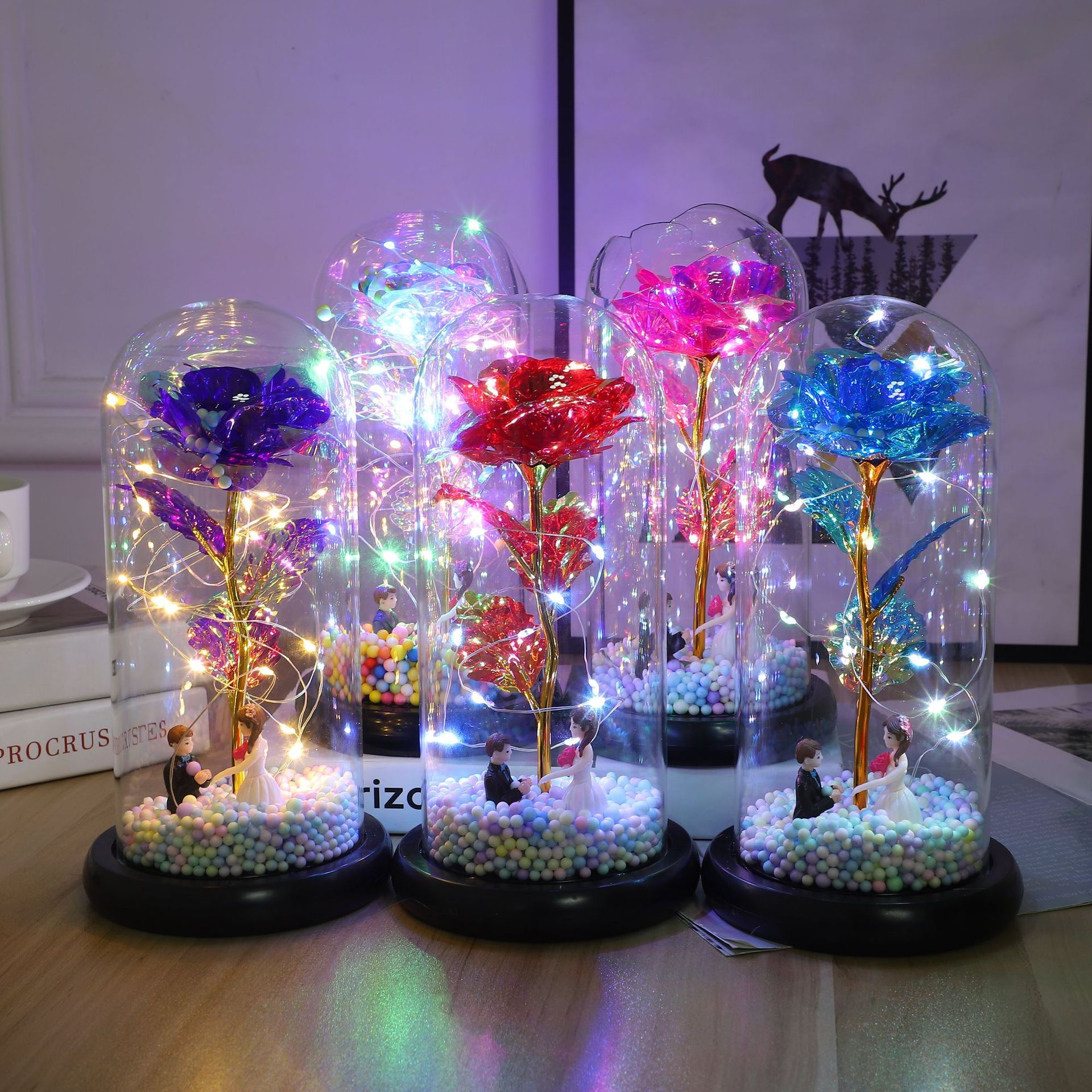 Eternal Flower Glass Lampshade Rose Origin Factory Gift for Girlfriend on Qixi and Valentine's Day Creative Gift