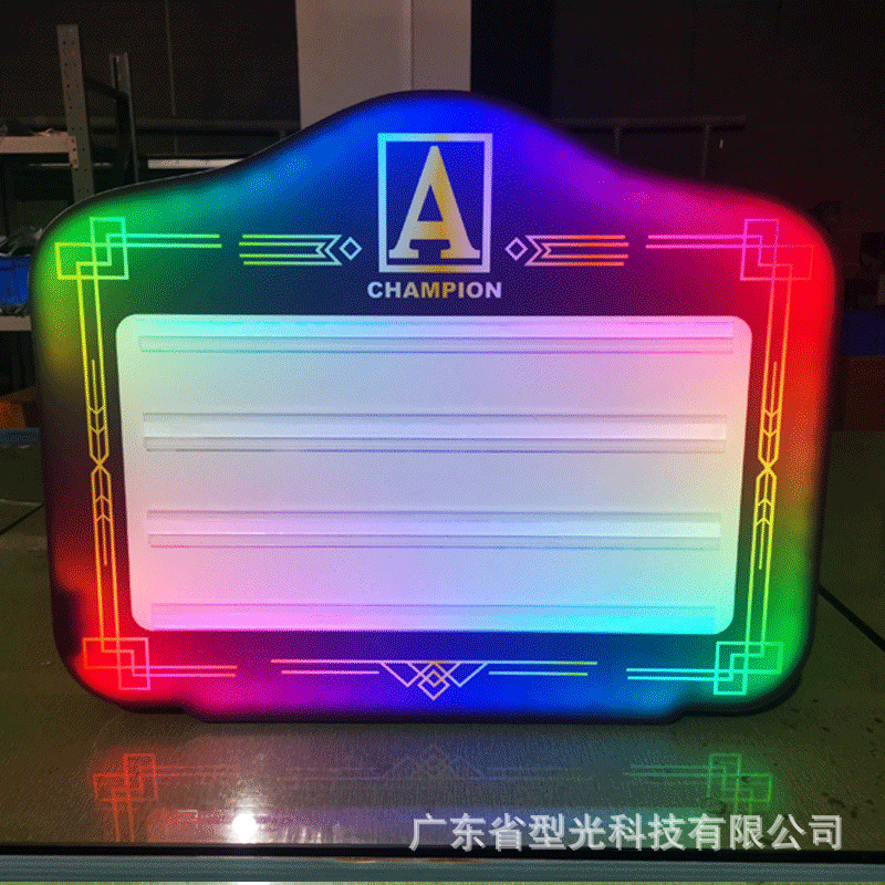 Mano luminosa LED a través del espejo para levantar la tarjeta, cartelera con letras de color mágico, luz luminosa, caja de luz, atmósfera de barra, cambio de palabras, levantar la tarjeta