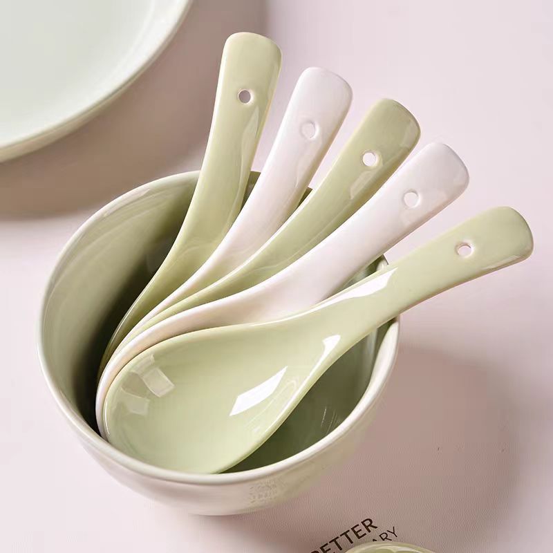 Large Soup Spoon Household Ceramic Spoon Cream Style High-end Exquisite Small Soup Spoon One Person Spoon High-value Spoon Porridge