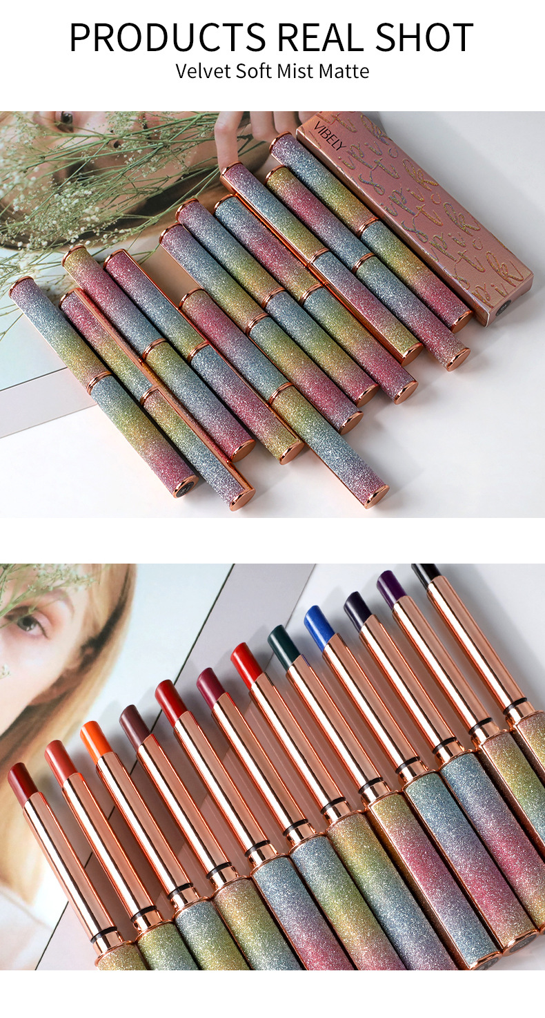 VIBELY Foreign Trade Starry Sky Shining matte Lipstick, non-stick cup, non-fading, small diamond heel Lipstick, cross-border wholesale undefined