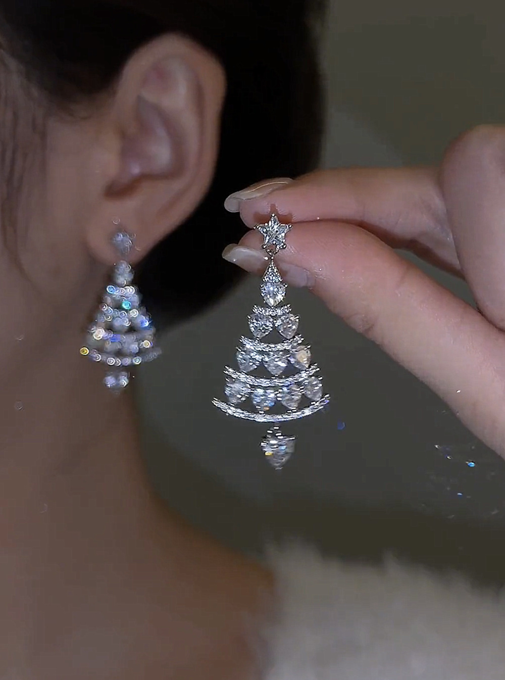 Festival Occasion Alloy, Rhinestone Material Christmas Festival Fashion Christmas Tree Alloy Rhinestone Women's Drop Earrings 1 Pair
