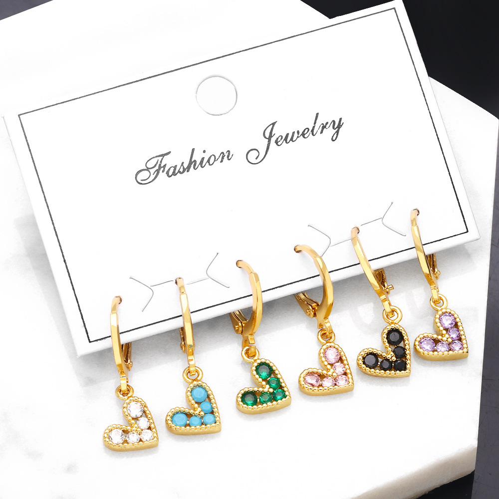 Fashion Heart Shape Copper Drop Earrings Inlay Zircon Copper Earrings display picture 2