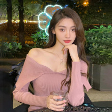 TZ0781早春季高端设计感小众海军领毛衣女时髦洋气一字肩辣妹上衣