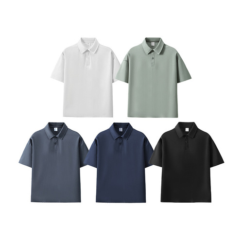 Custom men's loose pure color Japanese dropped shoulder polo shirts with cool vibe trendy brand livestream supply polo T-shirts