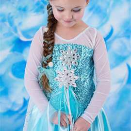 欧美艾莎安娜冰雪奇缘公主裙Frozen童裙女童装连衣裙长袖