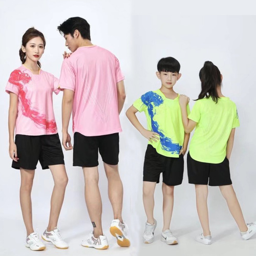 New Badminton and Table Tennis Suit for Men and Women, Children's Short-Sleeve and Short-Pants Competition and Training Suit, Breathable and Printed