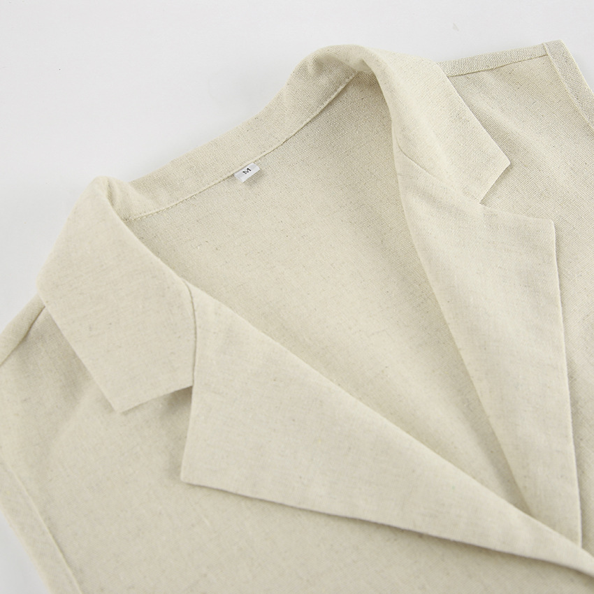 Ropa de mujer Traje casual de moda de verano de algodón y lino de color puro chaleco suelto sexy sin mangas pantalones versátiles traje simple de dos piezas_voghion.com