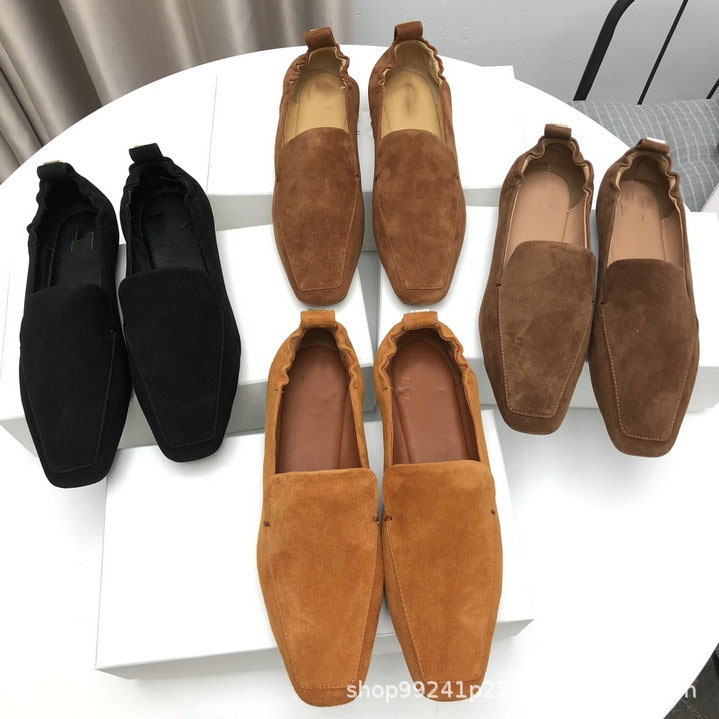 Leather Scandinavian comfortable loafers square toe flat