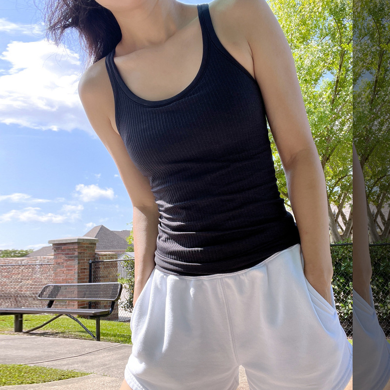 Summer Yoga long sleeveless back outdoor bottoming slim-fit rib chest pad nude high waist quick-drying sports vest Summer Yoga long sleeveless back outdoor bottoming slim-fit rib chest pad nude high waist quick-drying sports vest