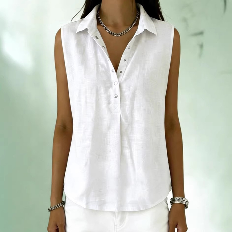 European and American Cross-Border Amazon Independent Site 2026 Summer New Women's Loose and Comfortable Lapel Sleeveless Solid Color Shirt
