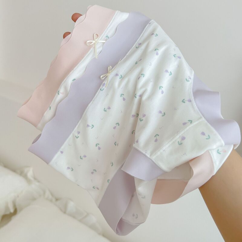 Autumn Tencel Women's Underwear Autumn Thin Mid-Waist Seamless Sweat-Absorbent Breathable Mulberry Silk Crotch Briefs Women's Wholesale