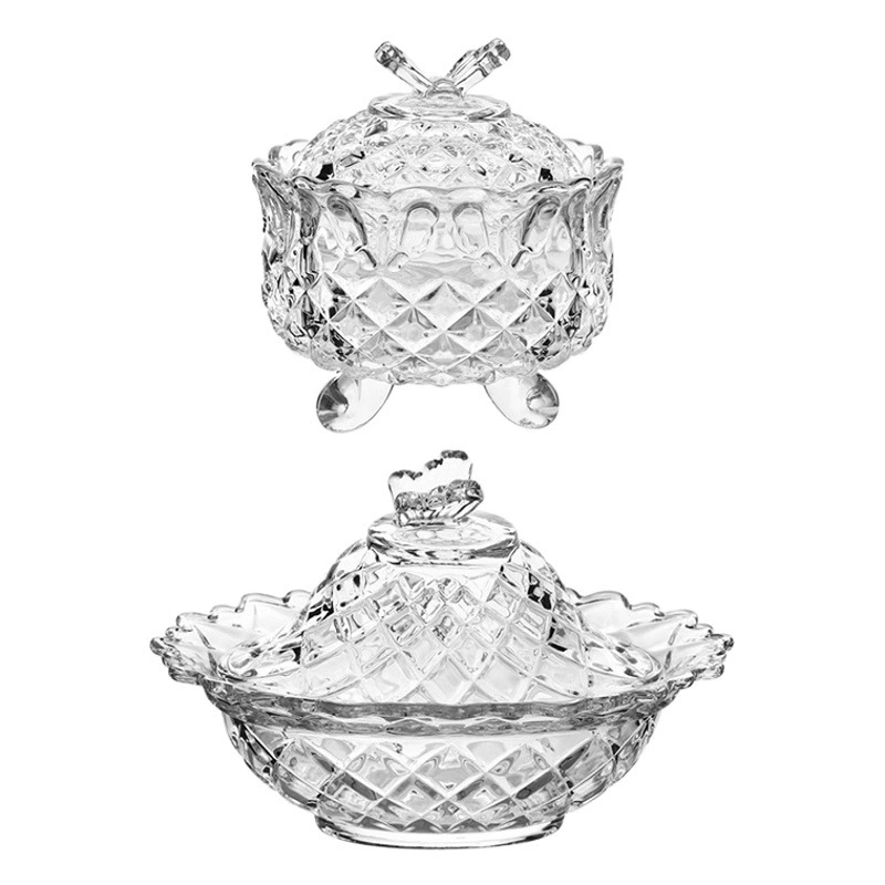 Скандинавская винтажная стеклянная банка с тиснением крышка бабочки квадратная клетчатая банка для хранения конфет Бытовая банка для хранения ювелирных изделий украшения