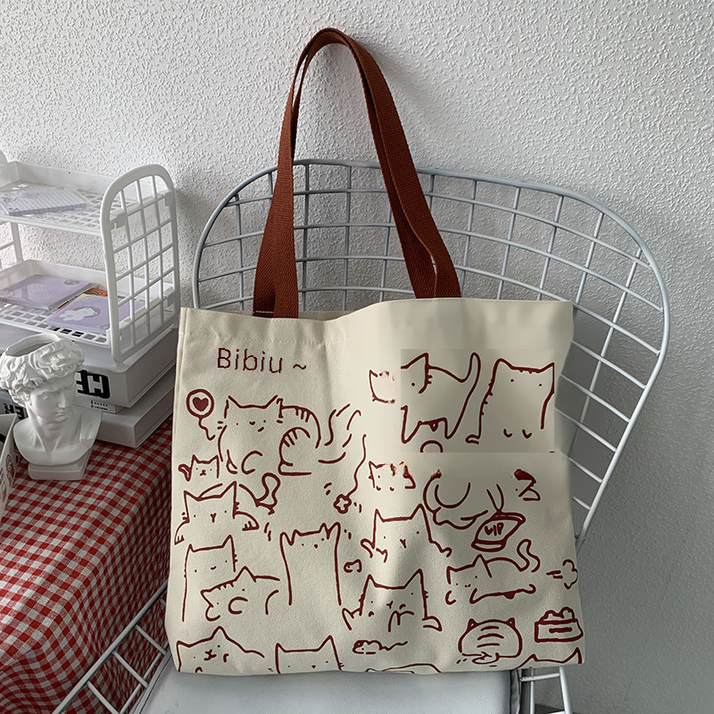 2024 Art Design Carino Animale Dipinto a Mano Illustrazione Borsa a Tracolla Borsa da Scuola Borsa Artistica Retro Grande Capacità Borsa in Tela Donna_voghion.com