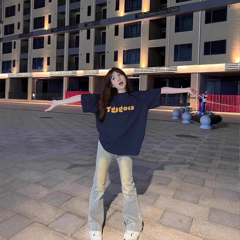 Summer New Super White Short-Sleeved T-Shirt Women's Letter Print Ins Harajuku Style Versatile Loose Slimming Look Round Neck Top