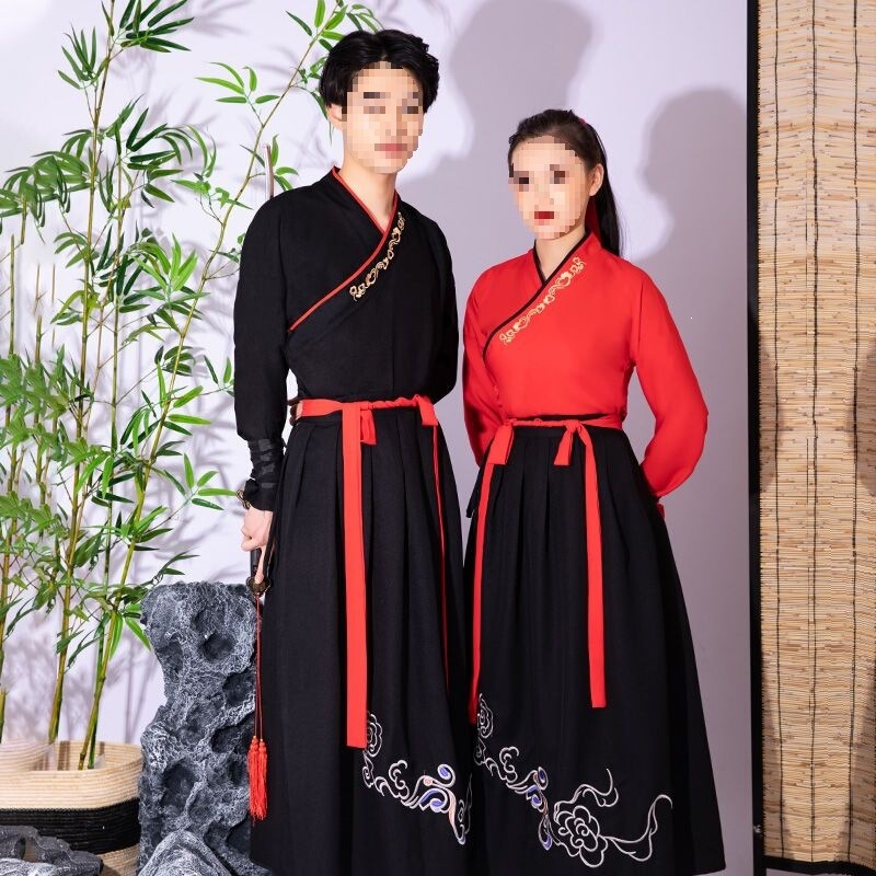 Ancient-Style Martial Arts-Inspired Hanfu for Women, Chinese-Style Daily Wear with Han Elements, Modified for Graduation Photos, Class Uniform, Traditional Set with Cross-Collar Design Ancient-Style Martial Arts-Inspired Hanfu for Women, Chinese-Style Daily Wear with Han Elements, Modified for Graduation Photos, Class Uniform, Traditional Set with Cross-Collar Design
