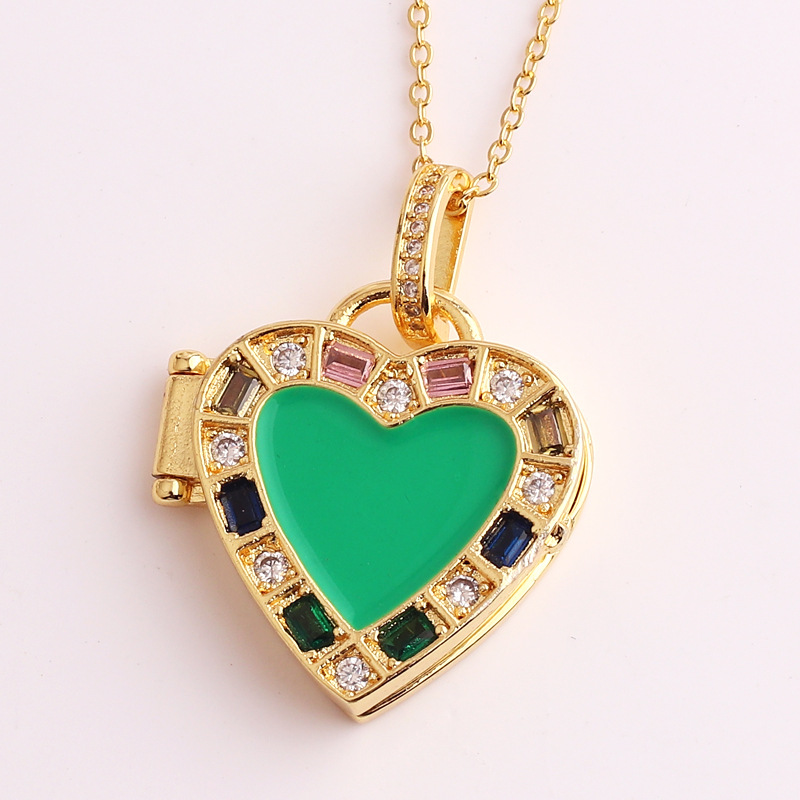 Simple Style Heart Shape Copper Enamel Inlay Zircon Pendant Necklace 1 Piece