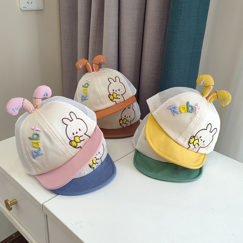 寶寶帽子夏季網帽遮陽帽幼嬰兒童棒球帽可愛小兔子軟沿鴨舌帽