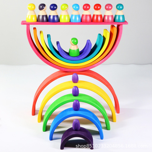 Wooden children's Montessori rainbow building blocks DIY assembled stacking early education educational toys kindergarten teaching aids wholesale