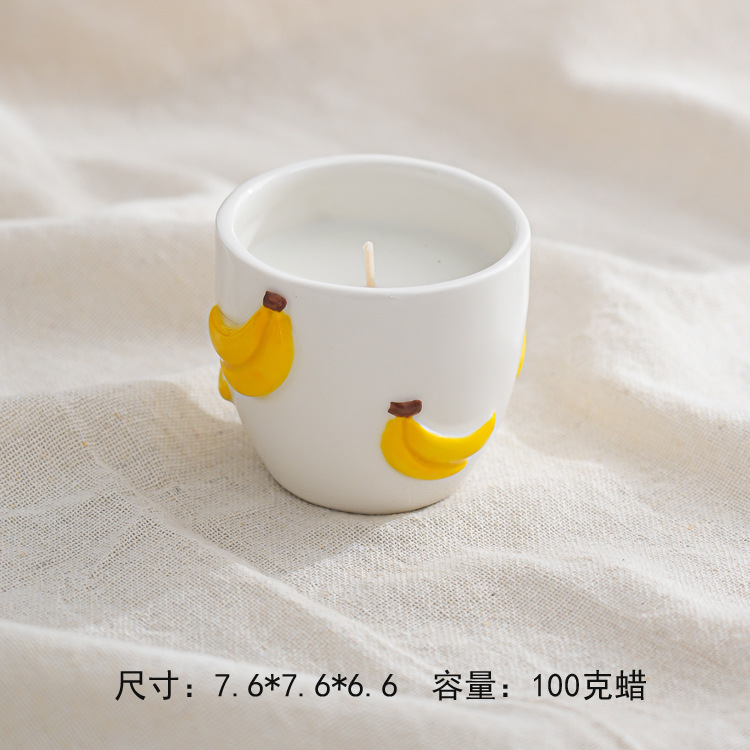 Suministro transfronterizo de nuevos patrones de frutas de cerámica aromática taza de cera dibujada a mano simple contenedor de velas frescas