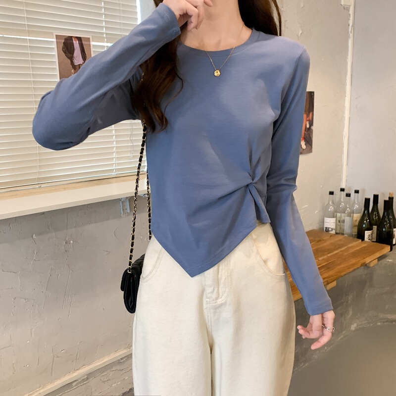 2025春秋冬新款韩版不规则设计感长袖T恤女别致学生上衣女打底衫|undefined