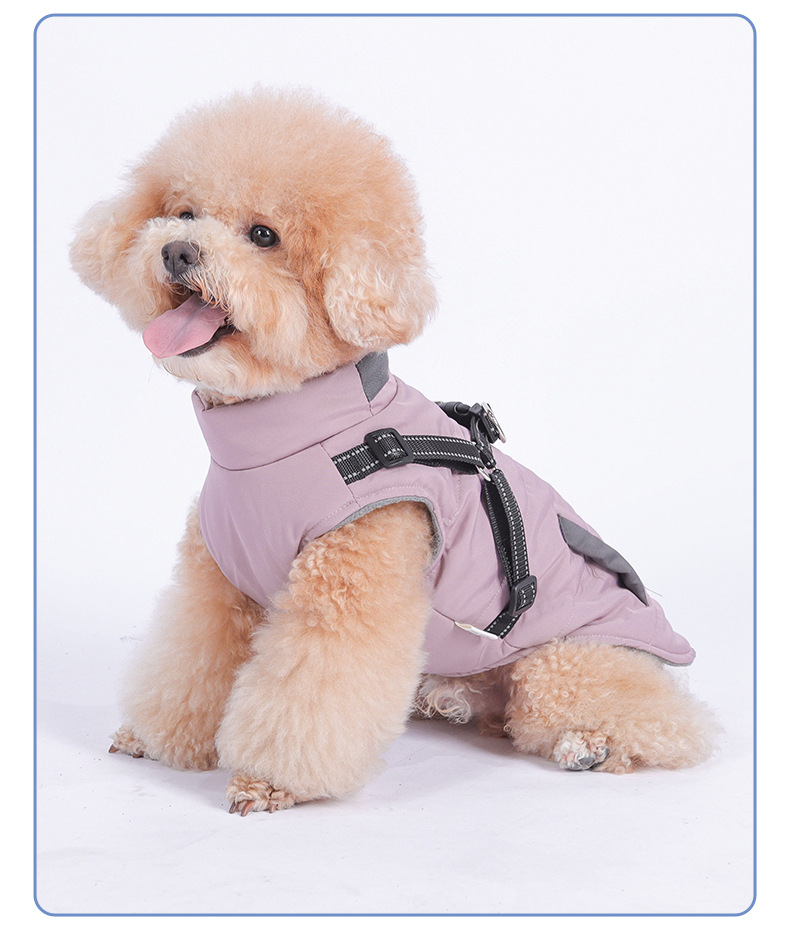 Winter New Dog Leash, Pet Cotton Coat, Thickened Waterproof Windproof Jacket With Pockets For Small Dogs_voghion.com