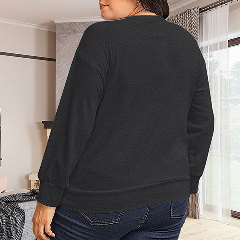 Felpa con cappuccio taglie forti autunno e inverno, da donna, girocollo, ampia, a maniche lunghe, stampa di Halloween_voghion.com