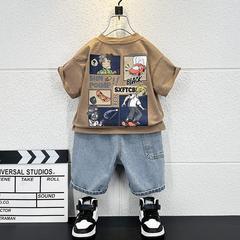 男児夏服半袖セット2025新型洋気赤ちゃん夏ネット赤服子供クールかっこいい2点セット潮