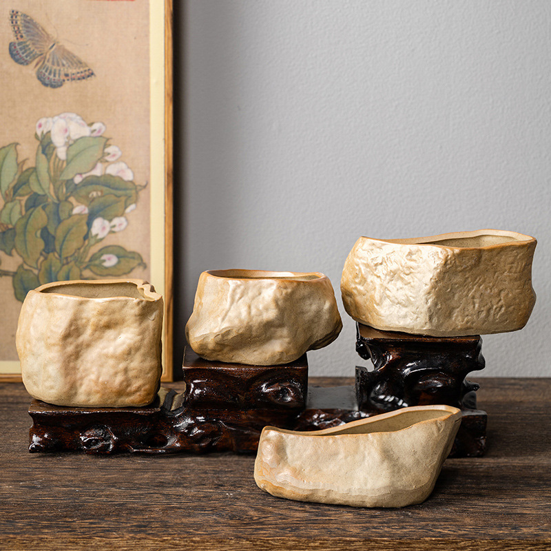 Stoneware imitation small size stone succulent flower pot plant retro simple pot thumb pot breathable special clearance desktop Stoneware imitation small size stone succulent flower pot plant retro simple pot thumb pot breathable special clearance desktop